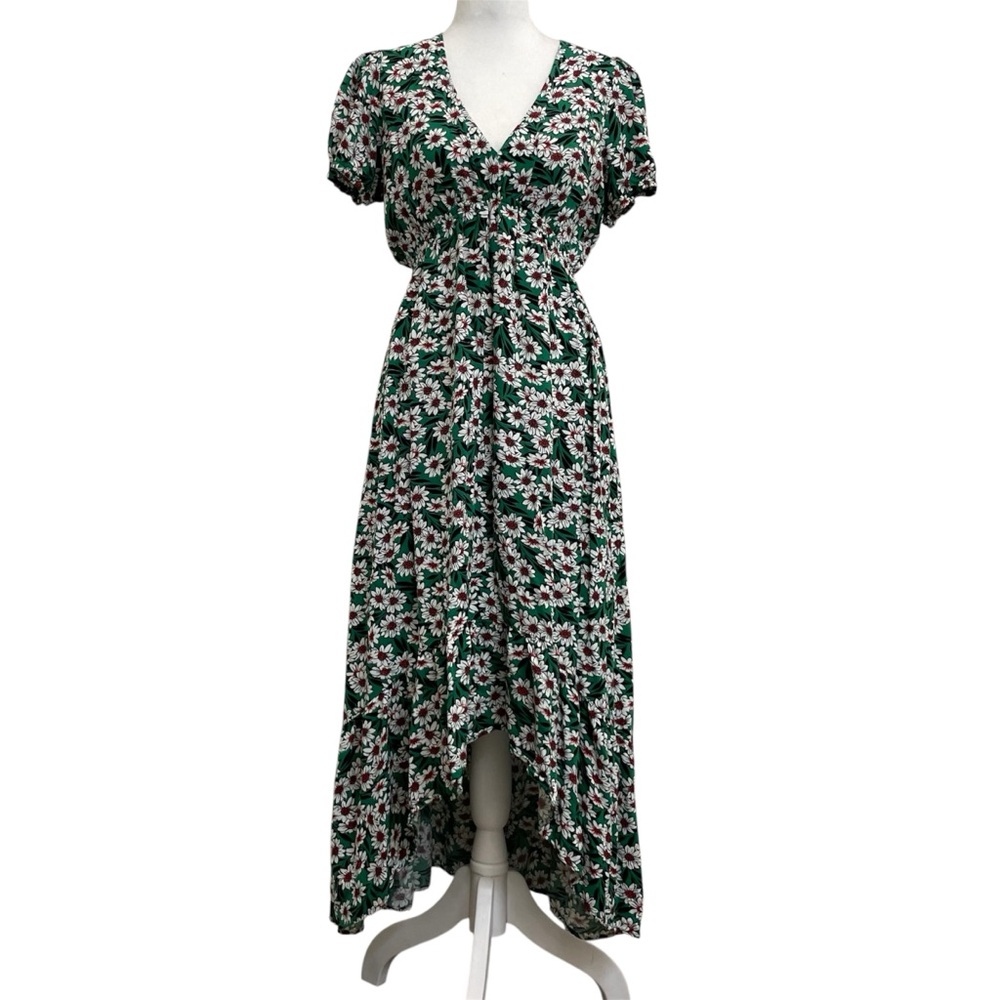 Superfoxx Green Floral Glower Print Empire Waist High Low Midi Dress